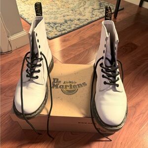 Dr. Martens White Leather Lace-Up Boots